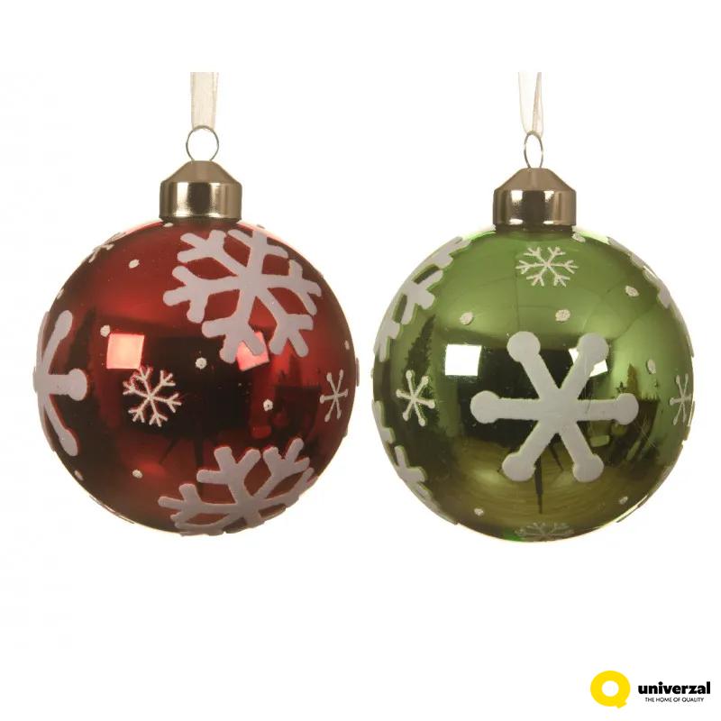 KUGLA NOVOGODIŠNJA STAKLENA 8CM SA PAHULJOM 061955 