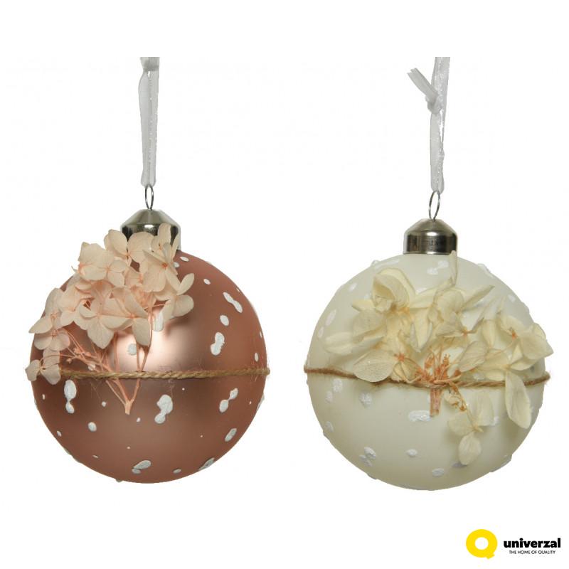 KUGLA NOVOGODIŠNJA STAKLENA 8CM SA CVETOM 062002 