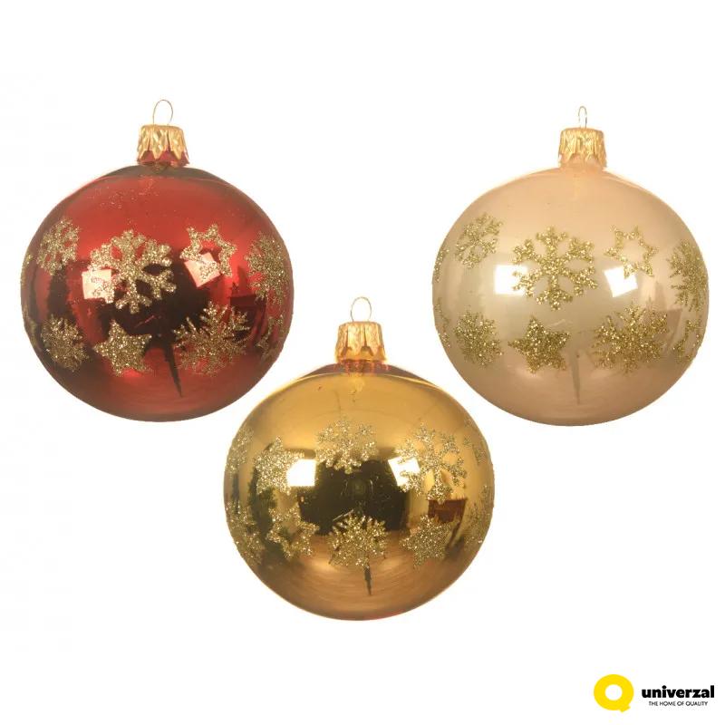 KUGLA NOVOGODIŠNJA STAKLENA 8CM SHINY SA PAHULJOM 080394 