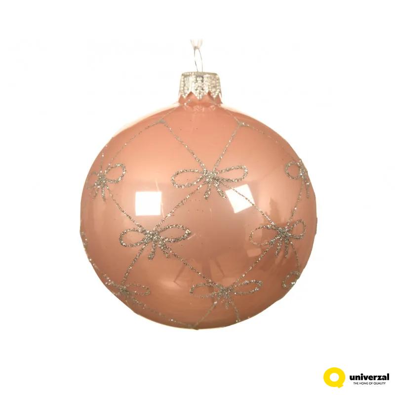 KUGLA NOVOGODIŠNJA STAKLENA 8CM PINK DEZEN MAŠNA 080451 