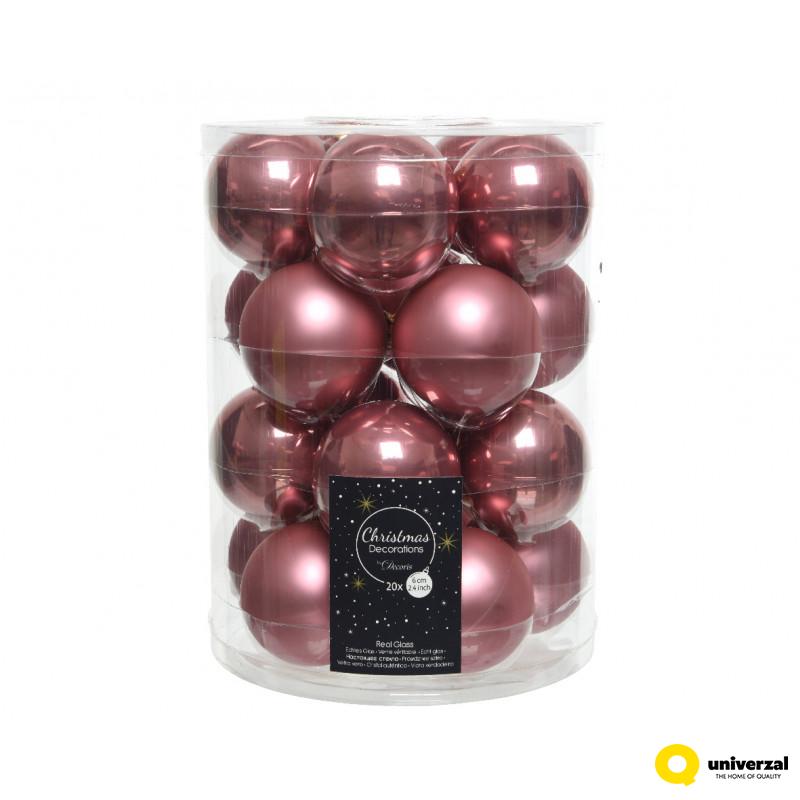 KUGLA NOVOGODIŠNJA STAKLENA 20/1 6CM PINK VELVET 140244 