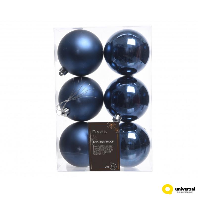 KUGLA NOVOGODIŠNJA 6/1 8CM PLAVA TAMNO 022156 