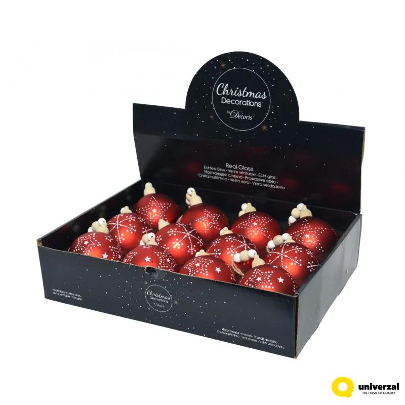 KUGLA NOVOGODIŠNJA STAKLENA 8CM CRVENA 060657 