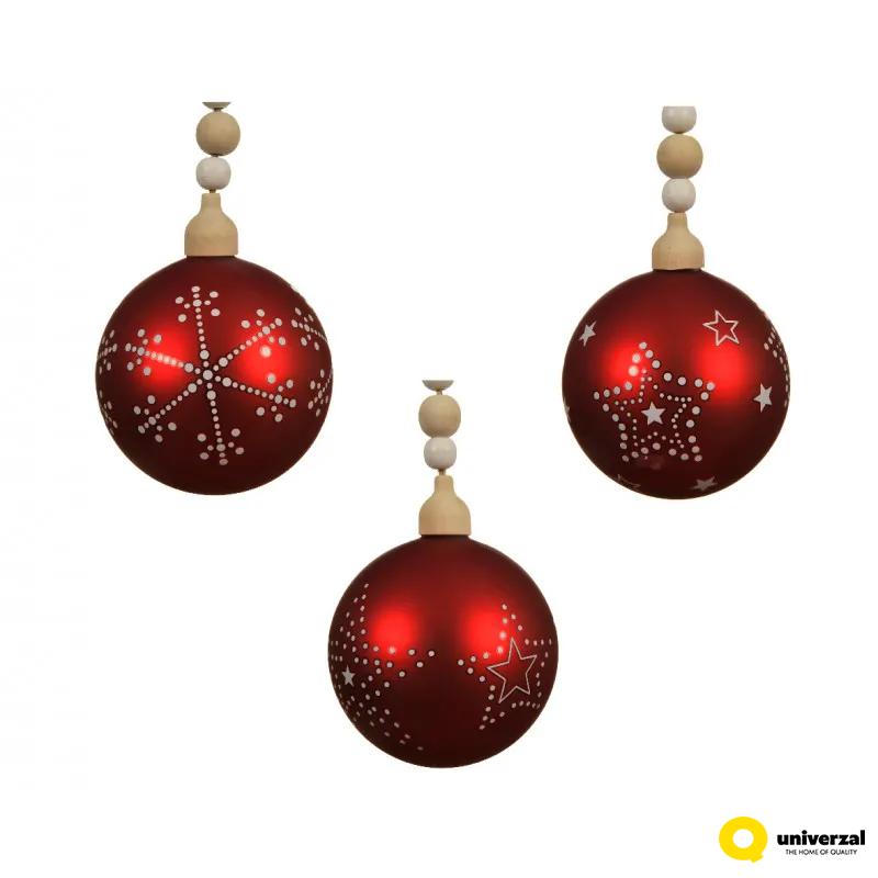 KUGLA NOVOGODIŠNJA STAKLENA 8CM CRVENA 060657 