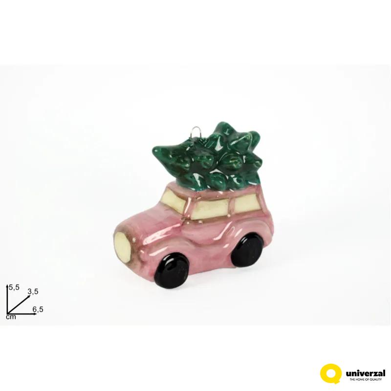 NOVOGODIŠNJI UKRAS FIGURA AUTO SA JELKOM ROZI 5.5X3.5X6.5CM CA012592B 