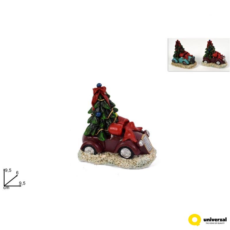 NOVOGODIŠNJI UKRAS FIGURA AUTO SA JELKOM CRVENI 9.5CM CM002869 