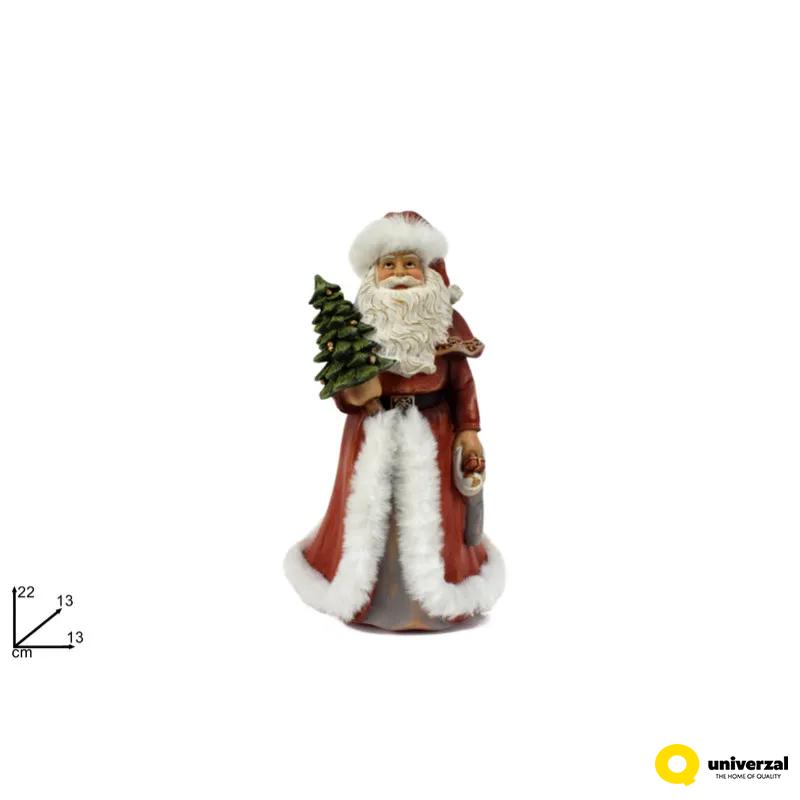 NOVOGODIŠNJI UKRAS FIGURA DEDA MRAZ SA JELKOM KERAMIČKI 22CM CM003012A 
