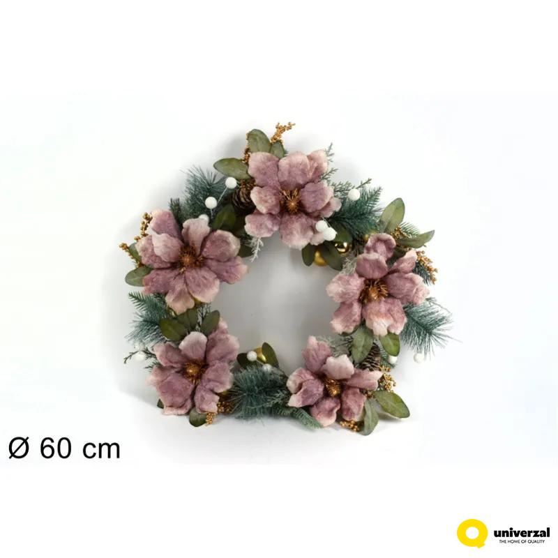 NOVOGODIŠNJI UKRAS VENAC ROZI 60CM MN002081