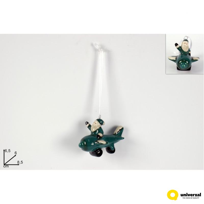 NOVOGODIŠNJI UKRAS DEDA MRAZ U AVIONU ZELENI CA012588A 