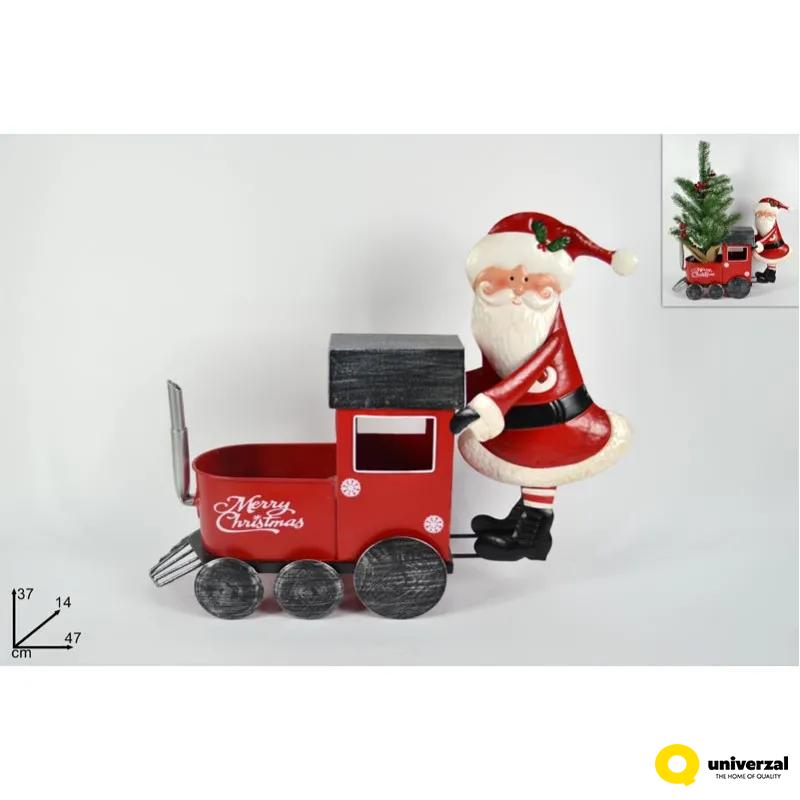 NOVOGODIŠNJA FIGURA LOKOMOTIVA METALNA SA DEDA MRAZOM 37CM LZ000398 