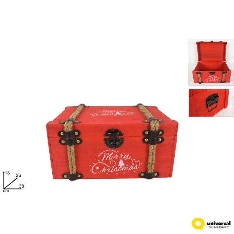 SANDUK UKRASNI DRVENI CRVENI MERRY CHRISTMAS 18X26X38CM MO002685 