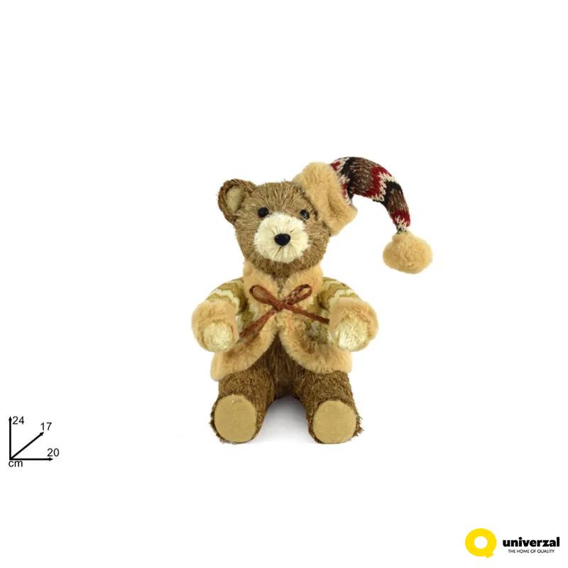 FIGURA NOVOGODIŠNJA MEDA SA KAPOM U DŽEMPERU SEDI 24CM MI008131A 