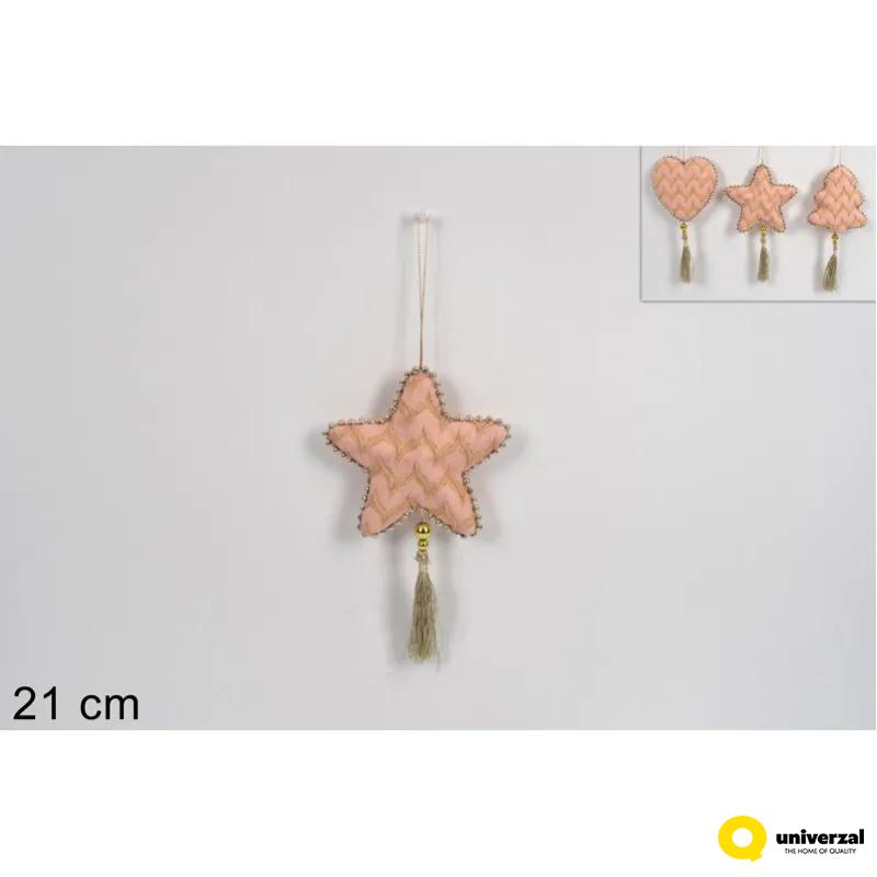 NOVOGODIŠNJI UKRAS ZVEZDA-SRCE-JELKA 21CM ROZI VELUR MI008242 