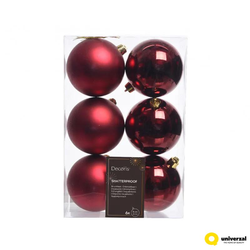 KUGLA NOVOGODIŠNJA 8CM 6/1 CRVENE TAMNO 022053 