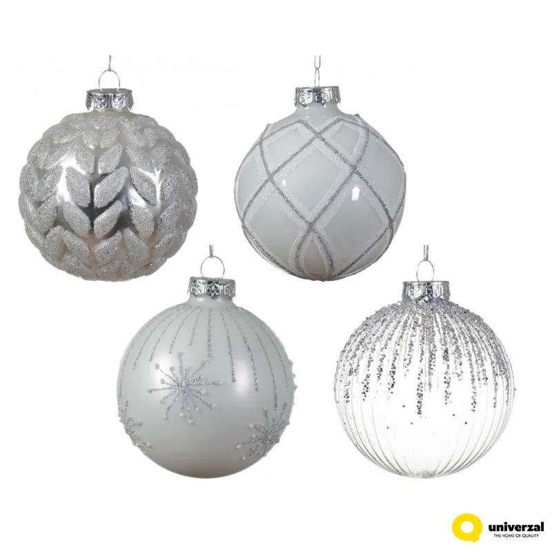 KUGLA NOVOGODIŠNJA 8CM SREBRNO BELA 062624 
