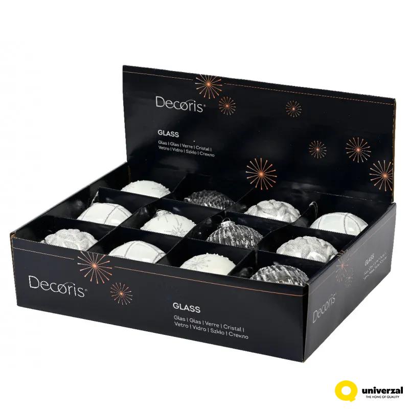 KUGLA NOVOGODIŠNJA 8CM SREBRNO BELA 062624 