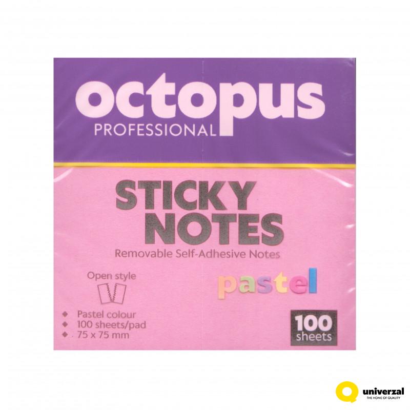 BLOK SAMOLEPLJIVI 75x75 100 LISTA PASTEL PINK OCTOPUS UNL-2039 