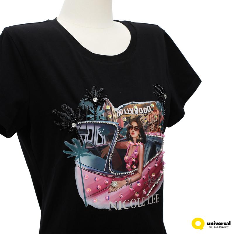 MAJICA NICOLE LEE TOP7701 HOLLYWOOD DRIVE M BK  FW2024 