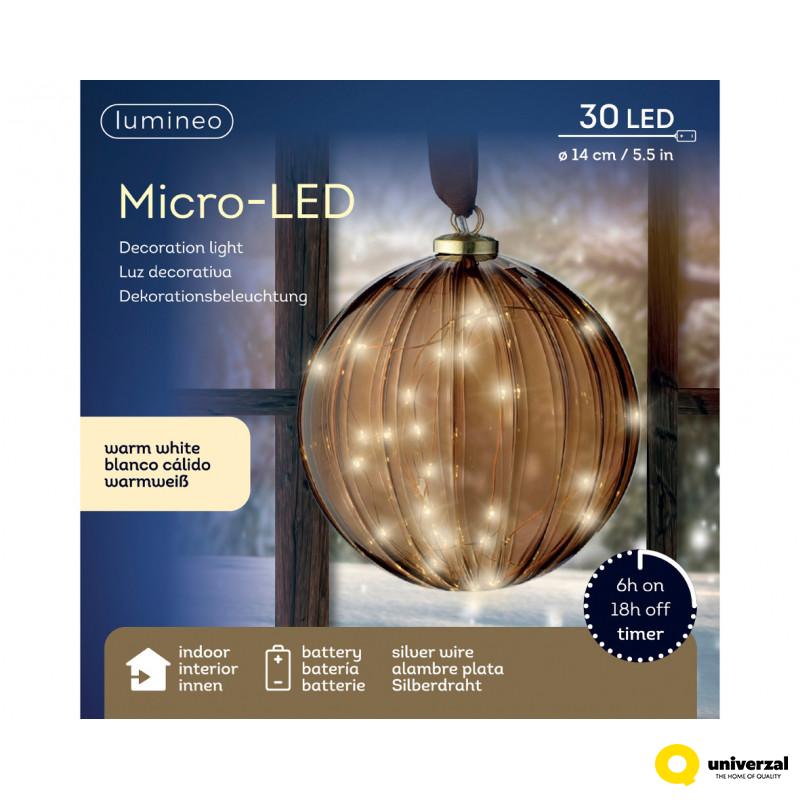 KUGLA NOVOGODIŠNJA BRAON SA LED SVETLOM 14CM 487589 