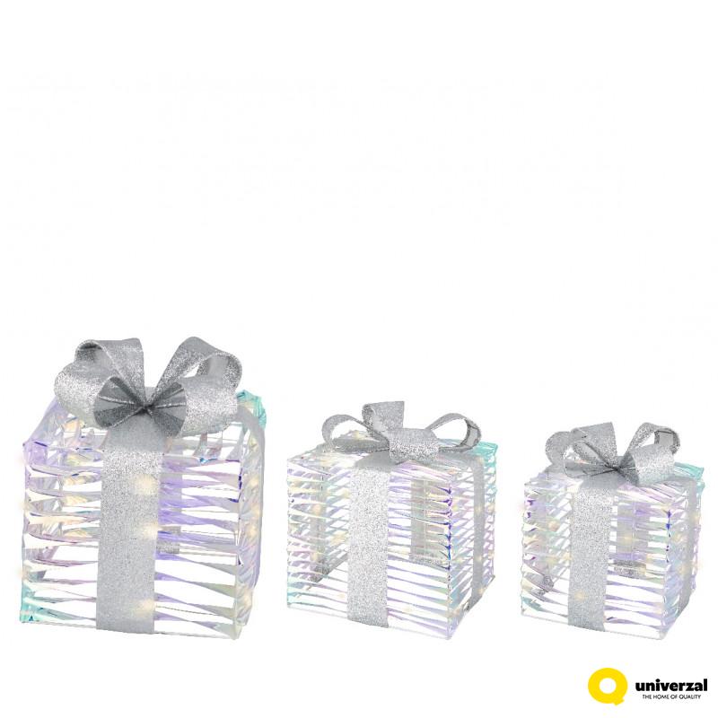 NOVOGODIŠNJI UKRAS POKLON KUTIJA SET 3/1 SA LED SVETLOM 25X5X30CM 487660 