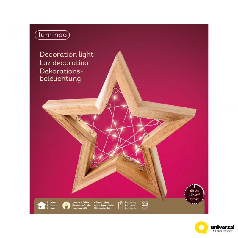DEKORATIVNI UKRAS ZVEZDA SA LED SVETLOM DRVENI RAM 3.5X22.5X24CM 489595 