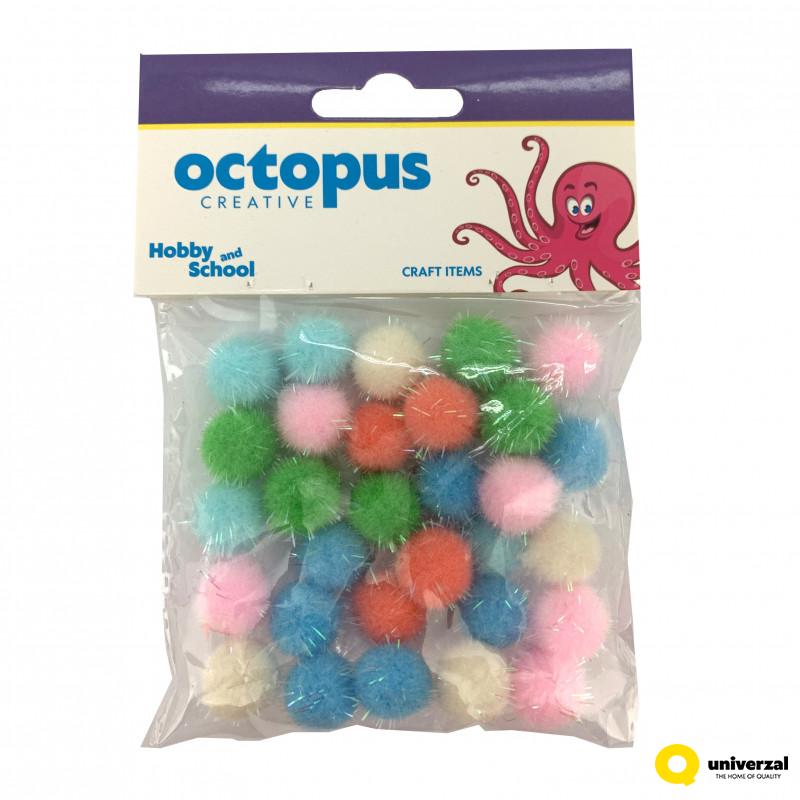DEKORATIVNE POM POM LOPTICE GLITER 15mm 30kom UNL-2414 OCTOPUS 