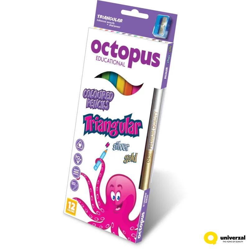 DRVENE BOJE 12/1 OCTOPUS TRIANGULAR SA ZLATNO-SREBRNOM I GRATIS ZAREZAČ UNL-0431 