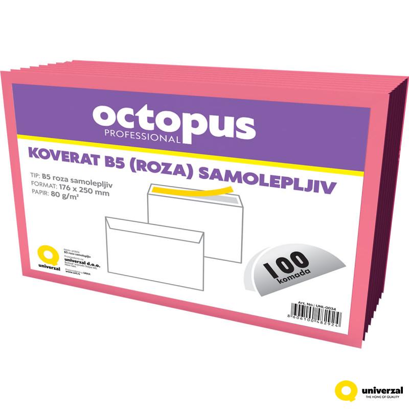 KOVERAT B5 ROZI 100/1 SAMOLEPLJIVI OCTOPUS UNL-0034 