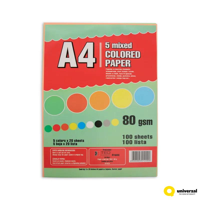 FOTOKOPIR PAPIR A4 MIX NEON 5x20lista 80gr 