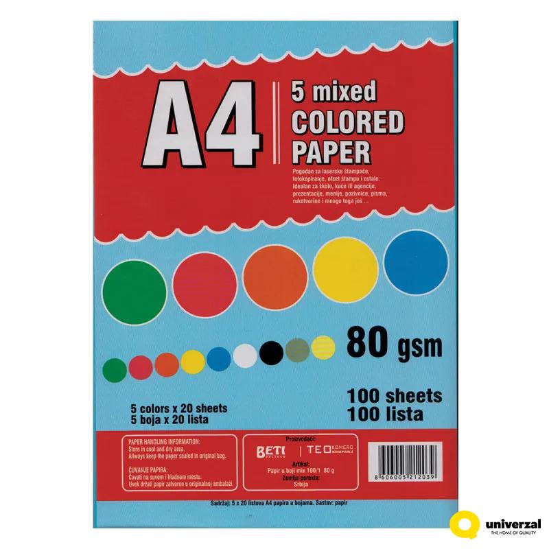 FOTOKOPIR PAPIR A4 MIX NEON 5x20lista 80gr 