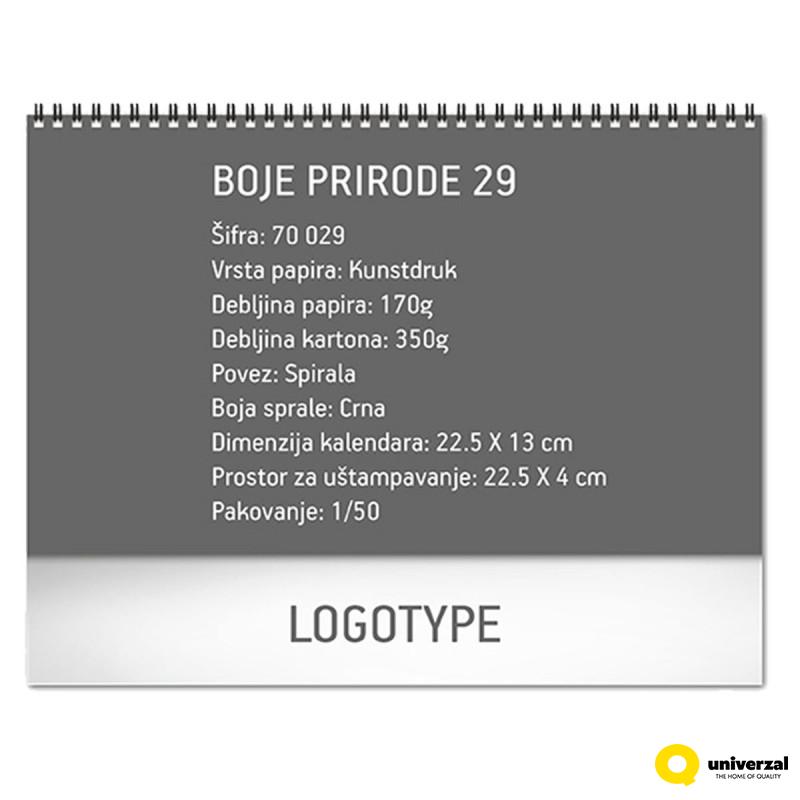 70.029 KALENDAR STONI BOJE PRIRODE 13 LISTA 22.5x13cm 