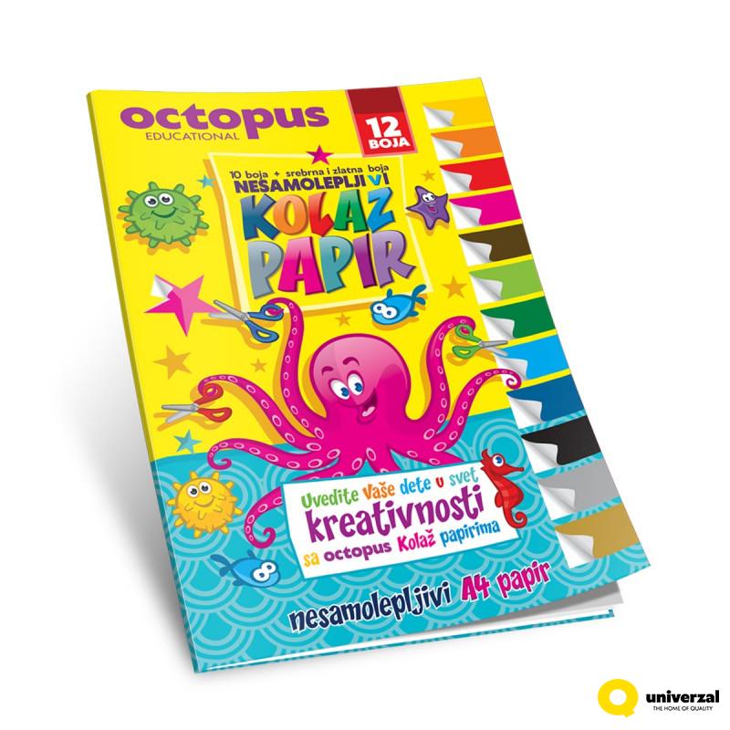 KOLAŽ PAPIR A4 NESAMOLEPLJIV 12 BOJA OCTOPUS UNL-0394 