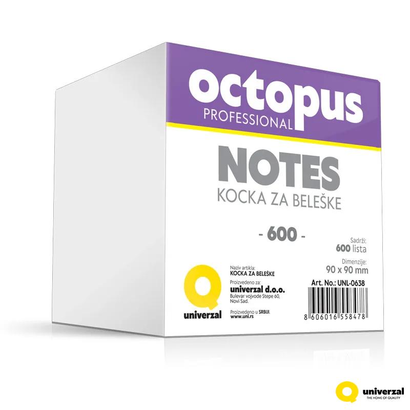 KOCKA PAPIRA 9X9cm 600 LISTA BELA OCTOPUS UNL-0638 