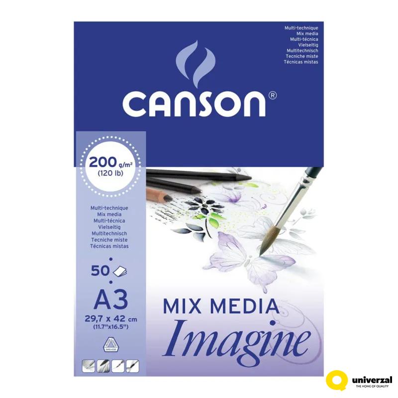 BLOK A3 200g 50 LISTA MIX MEDIA IMAGINE CANSON 200006007 