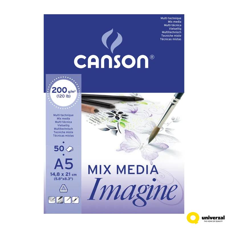 BLOK A5 200g 50 LISTA MIX MEDIA IMAGINE CANSON 200006009 