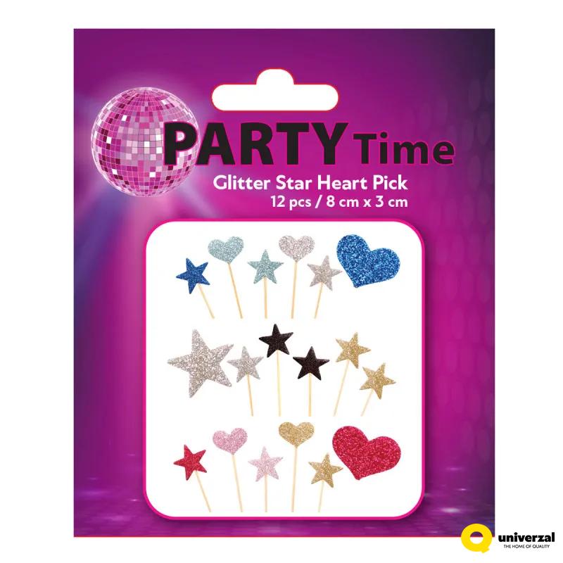 PARTY GLITTER STAR-HEART PICK 12/1 PINK UNL-1418 