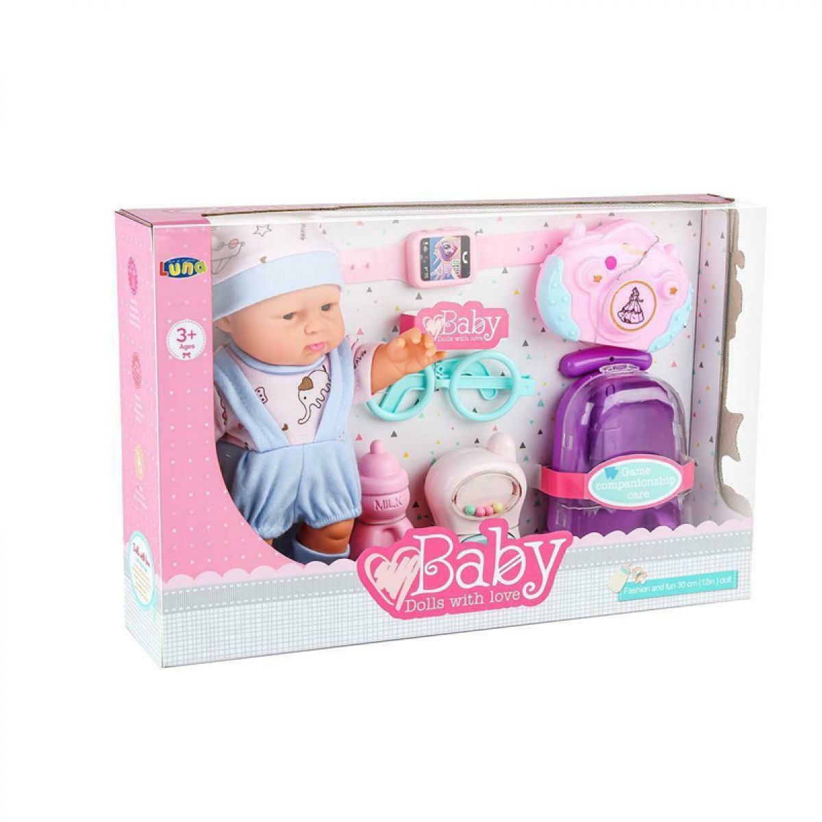 LUTKA BEBA U KUTIJI 25CM SA SETOM ZA PUTOVANJE LUNA 622149