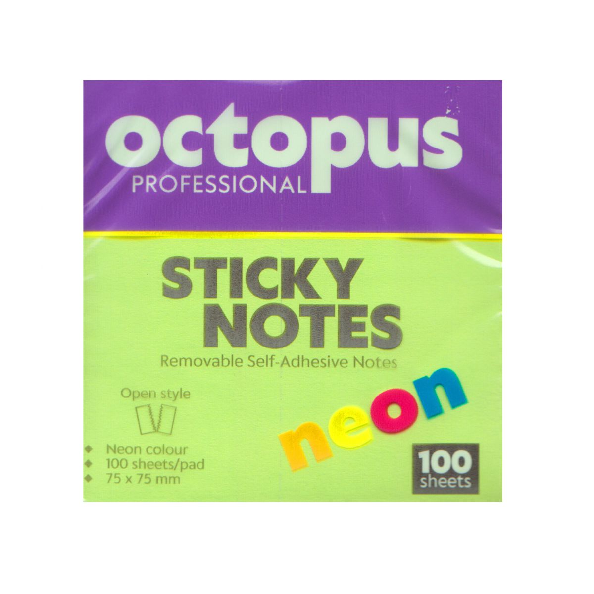 BLOK SAMOLEPLJIVI 75x75 100 LISTA NEON ZELENI OCTOPUS UNL-2044