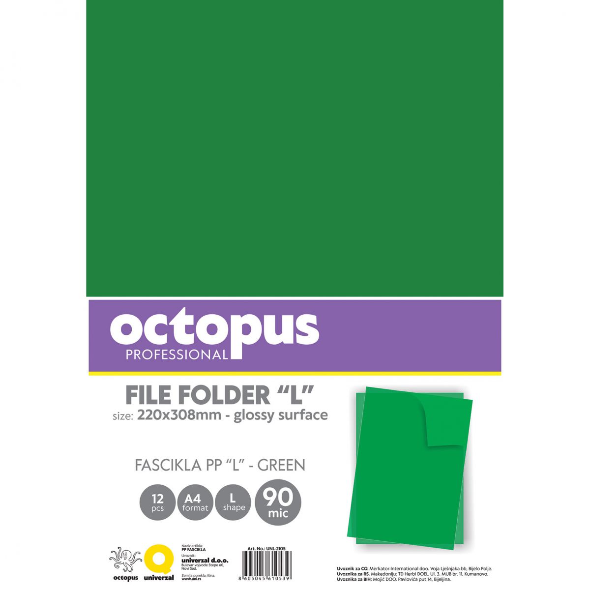 FASCIKLA A4 L 90MIC 12/1 OCTOPUS ZELENA UNL-2105