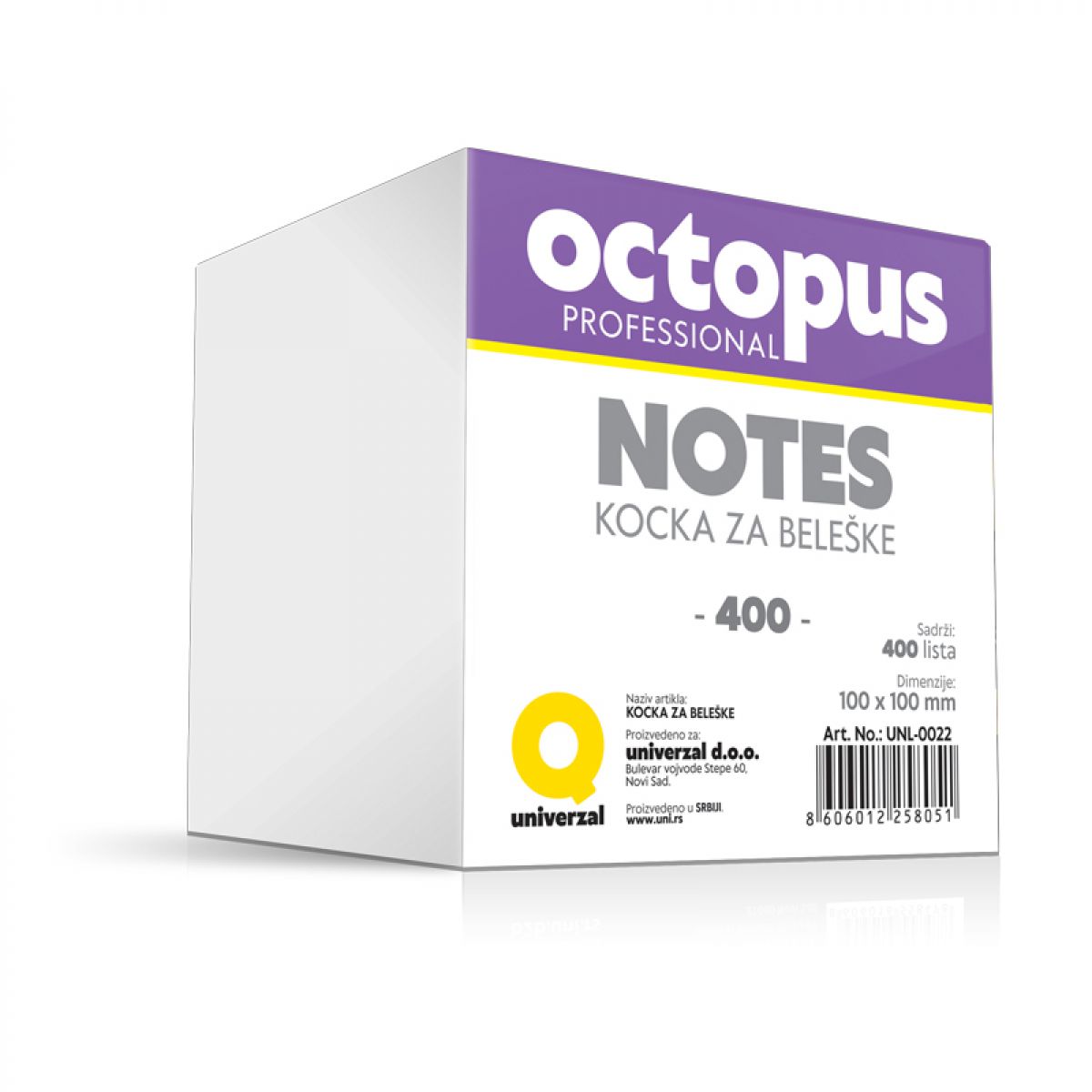KOCKA PAPIRA 10X10 400 LISTA BELA OCTOPUS UNL-0022