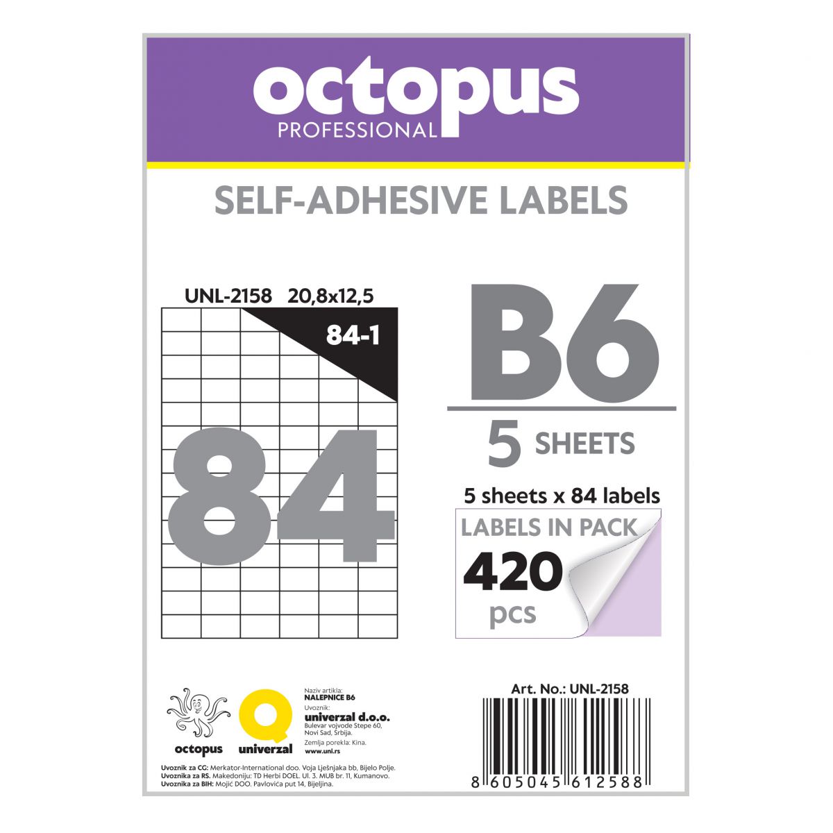 NALEPNICE B6 20.8X12.5mm 84 NALEPNICA NA LISTU OCTOPUS UNL-2158