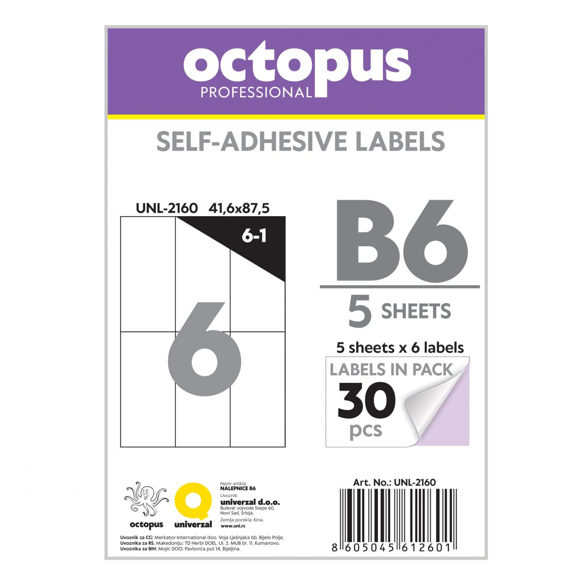 NALEPNICE B6 41.6X87.5mm 6 NALEPNICA NA LISTU OCTOPUS UNL-2160