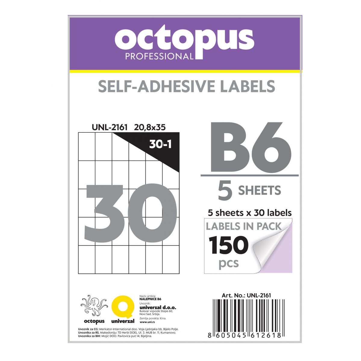 NALEPNICE B6 20.8X35mm 30 NALEPNICA NA LISTU OCTOPUS UNL-2161