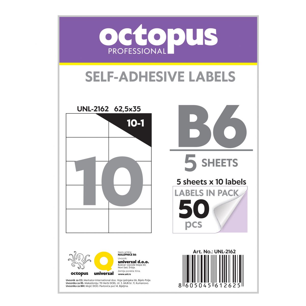 NALEPNICE B6 62.5X35mm 10 NALEPNICA NA LISTU OCTOPUS UNL-2162
