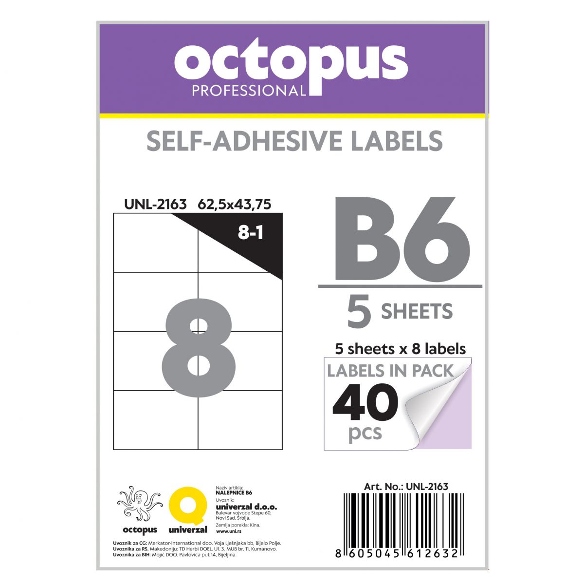 NALEPNICE B6 62.5X43.75mm 8 NALEPNICA NA LISTU OCTOPUS UNL-2163