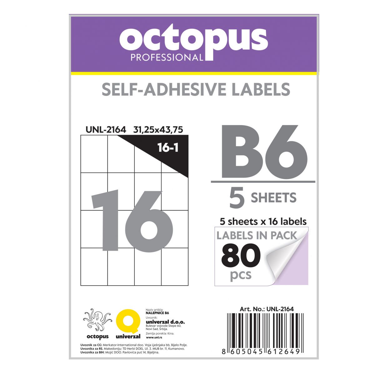 NALEPNICE B6 31.25X43.75mm 16 NALEPNICA UNL-2164