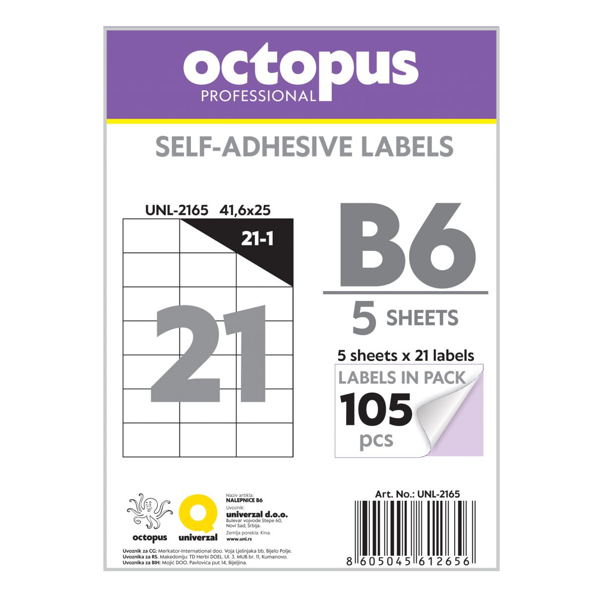 NALEPNICE B6 41.6X25mm 21 NALEPNICA NA LISTU OCTOPUS UNL-2165