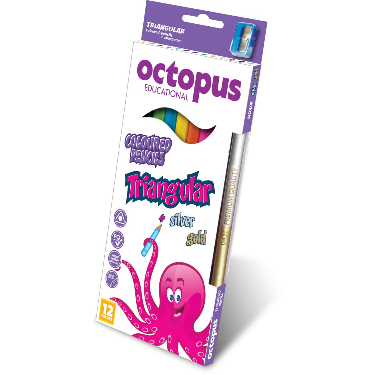 DRVENE BOJE 12/1 OCTOPUS TRIANGULAR SA ZLATNO-SREBRNOM I GRATIS ZAREZAČ UNL-0431