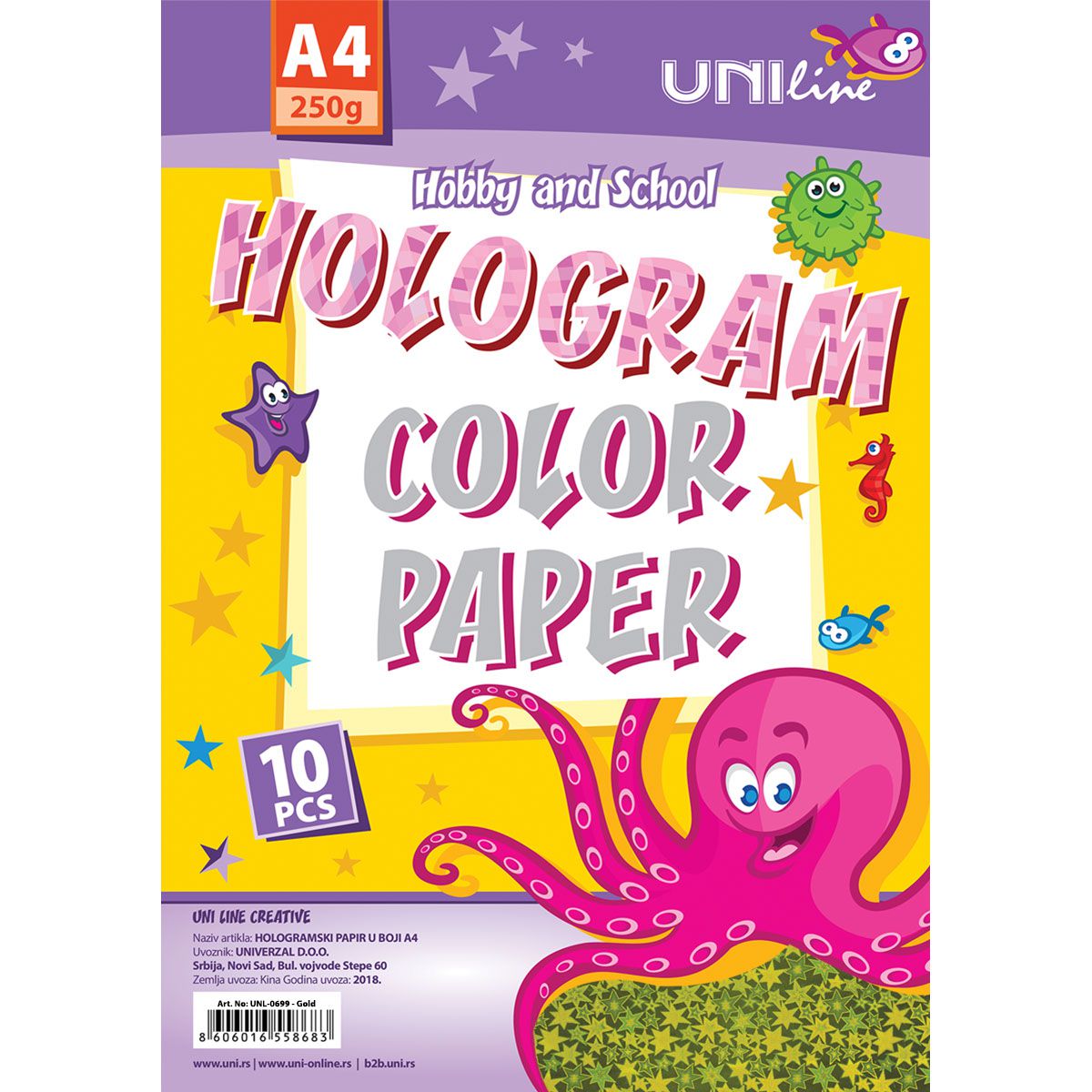 DEKORATIVNI KARTON HOLOGRAMSKI GOLD 250g A4 10/1  UNL-0699