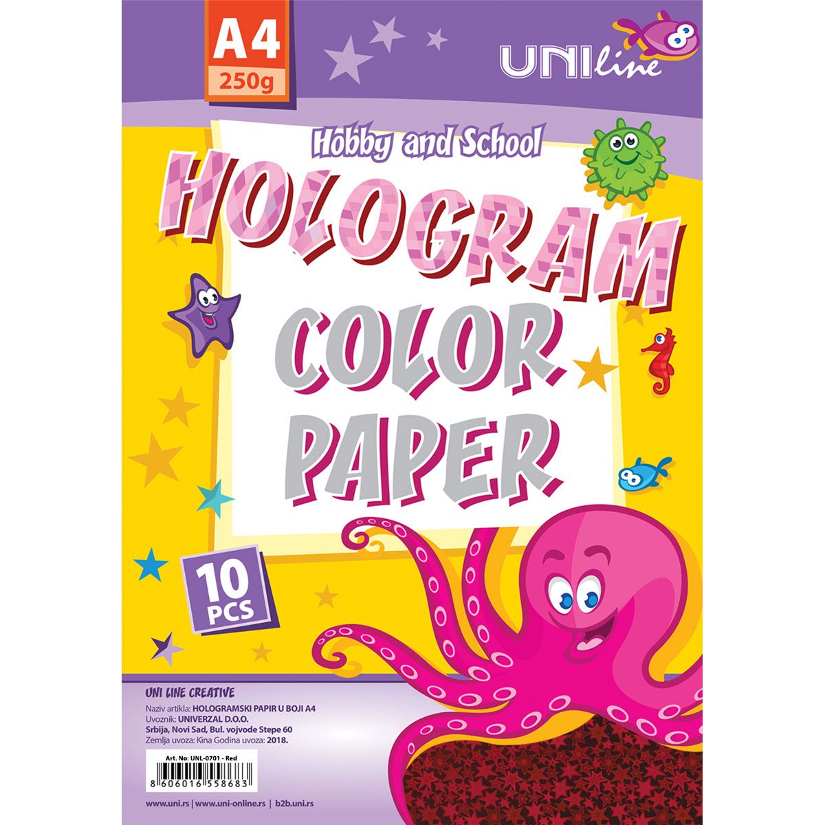 DEKORATIVNI KARTON HOLOGRAMSKI RED 250g A4 10/1  UNL-0701